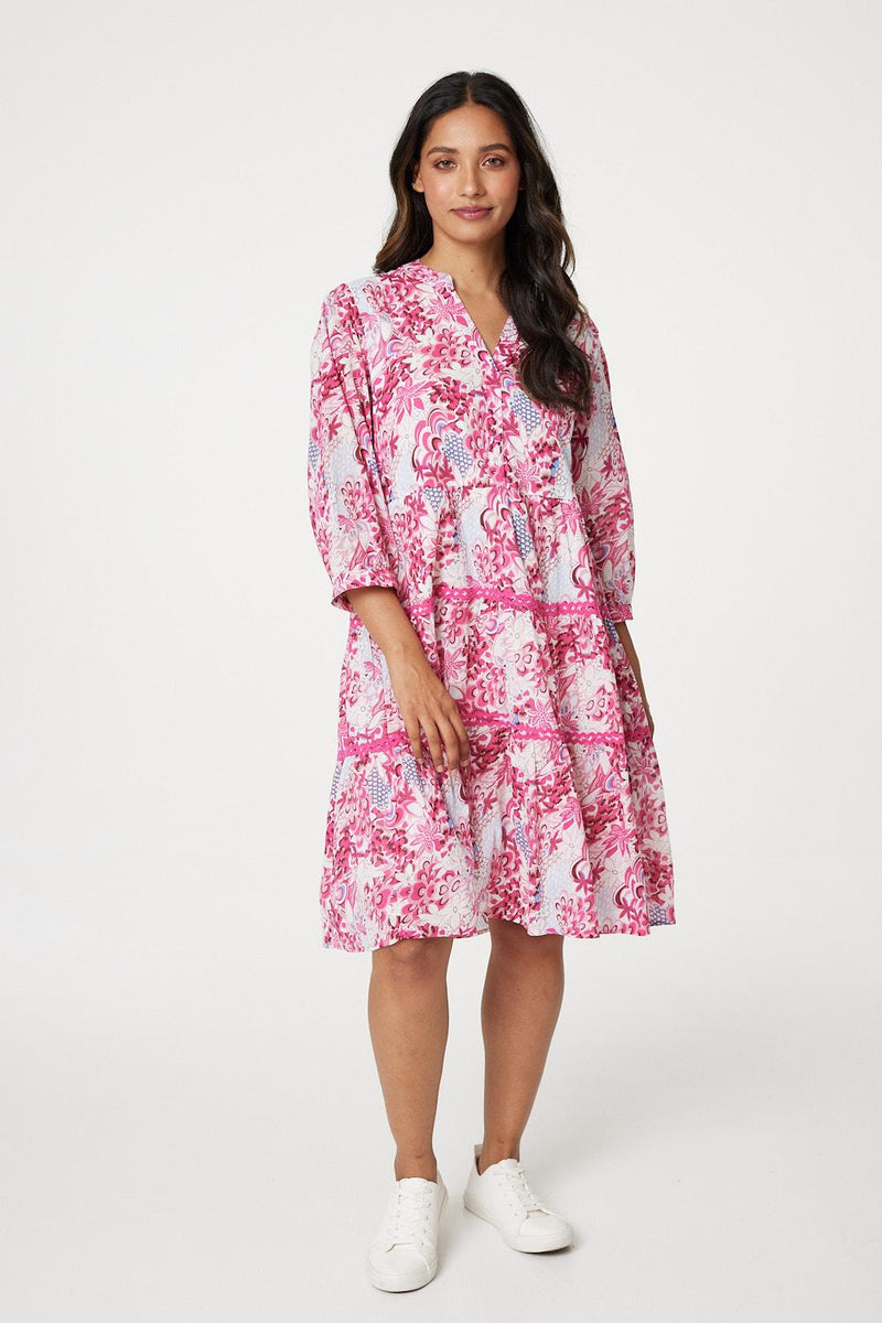 Pink | Floral Lace Detail Short Dress