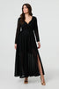 Black | Sparkly V-Neck Long Sleeve Maxi Dress
