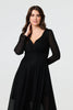 Black | Sparkly V-Neck Long Sleeve Maxi Dress
