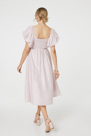 Pink | Puff 1/2 Sleeve Knee Length Dress