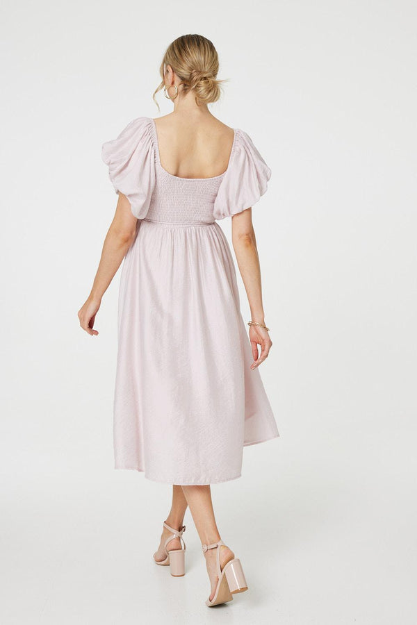 Pink | Puff 1/2 Sleeve Knee Length Dress