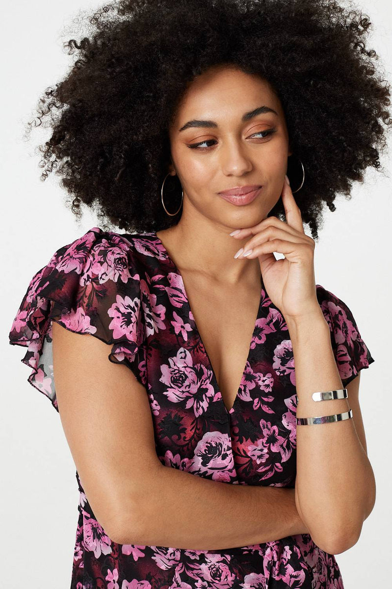 Floral Tie-Waist Ruffled Mini Dress Izabel London Floral Tie-Waist Ruffled Mini Dress Izabel London