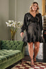 Black | Satin Frill Detail Wrap Dress