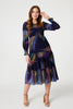 Blue | Feather Print Midi Smock Dress : Model is 5'9