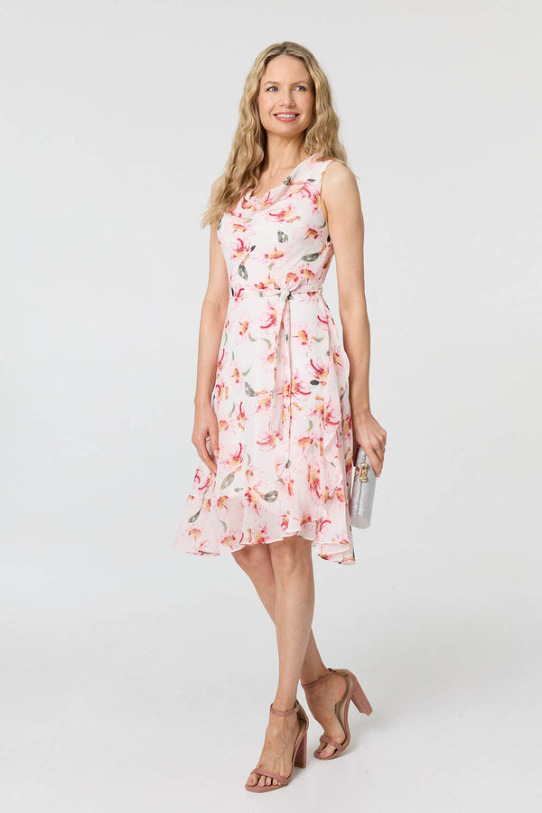 Pink | Floral Sleeveless Knee Length Dress