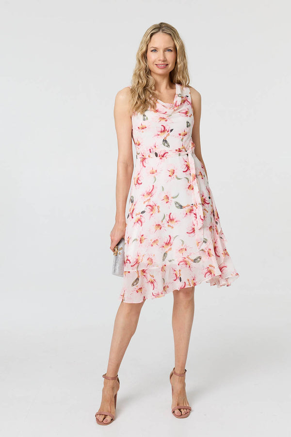 Pink | Floral Sleeveless Knee Length Dress