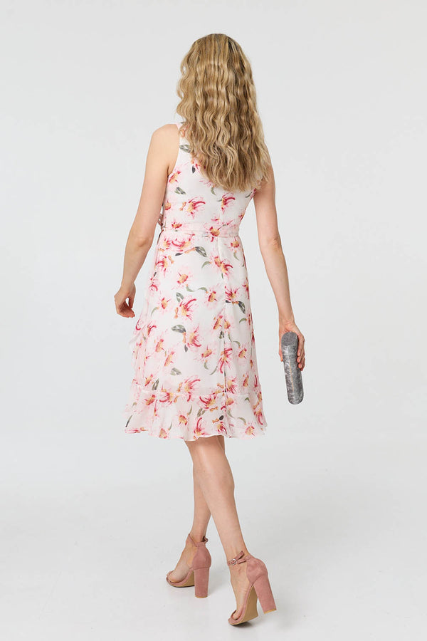 Pink | Floral Sleeveless Knee Length Dress