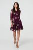 Red | Floral 3/4 Sleeve Short Skater Dress
