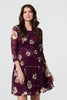 Red | Floral 3/4 Sleeve Short Skater Dress
