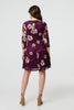 Red | Floral 3/4 Sleeve Short Skater Dress
