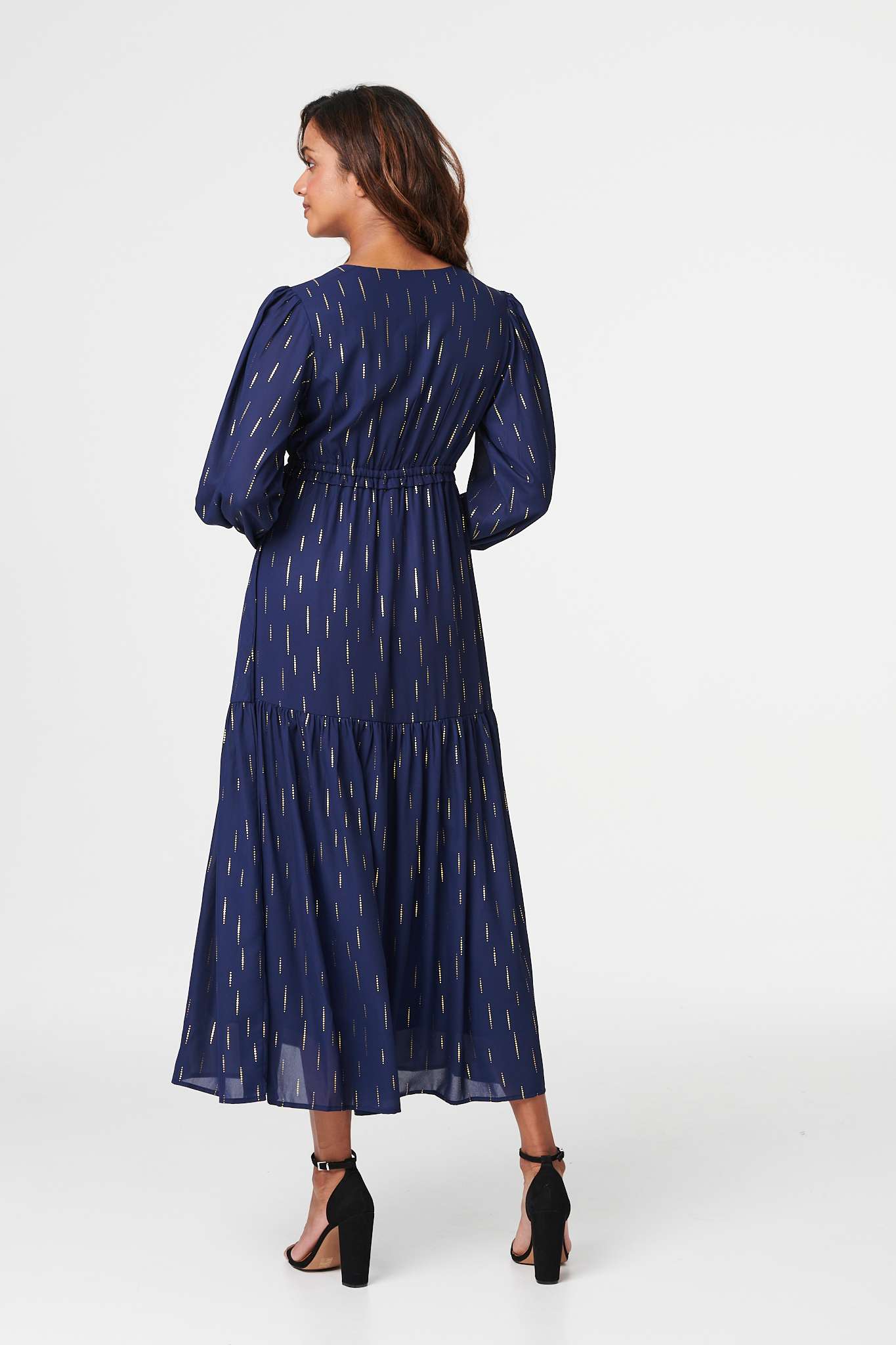 Navy | Printed Drawstring Waist Maxi Dress