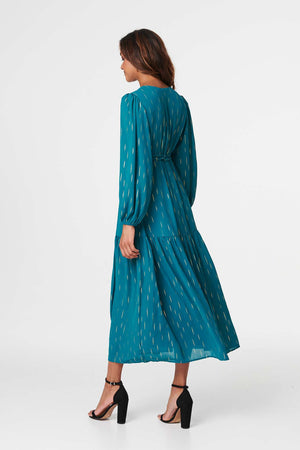 Teal | Printed Drawstring Waist Maxi Dress