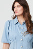 Blue | Denim 1/2 Puff Sleeve Ruched Maxi Shirt Dress
