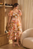 Coral | Printed Puff Sleeve Midi Dress : Model is 5'9