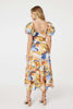Blue | Printed Puff Sleeve Midi Dress