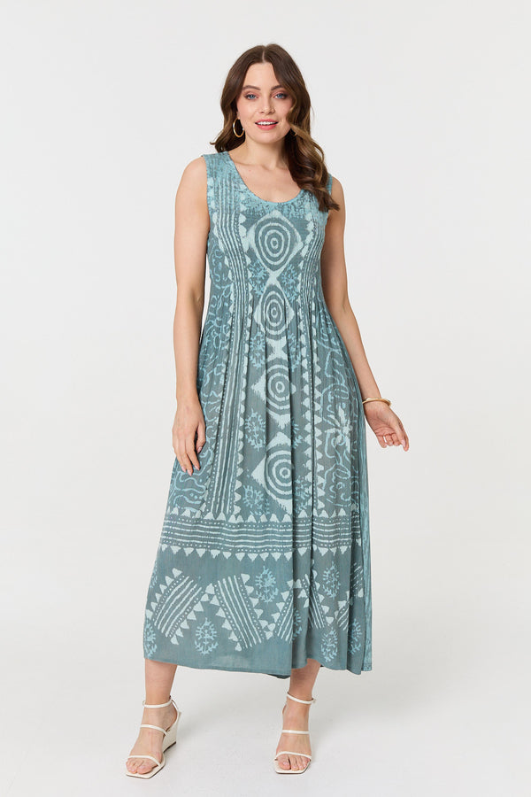 Turquoise | Sleeveless Shirred A-Line Maxi Dress
