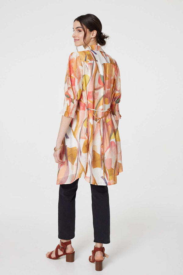 Orange | Printed 3/4 Puff Sleeve Shirt Dress