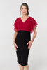 Red | Colour Block Sheer Sleeve Midi Dress
