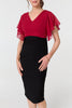 Red | Colour Block Sheer Sleeve Midi Dress
