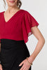 Red | Colour Block Sheer Sleeve Midi Dress
