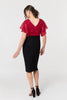 Red | Colour Block Sheer Sleeve Midi Dress
