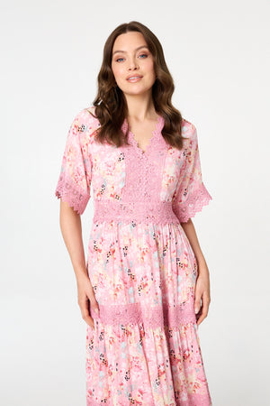Pink | Floral  Lace Detail Maxi Dress
