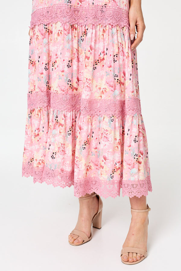 Pink | Floral  Lace Detail Maxi Dress