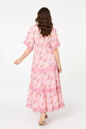 Pink | Floral  Lace Detail Maxi Dress