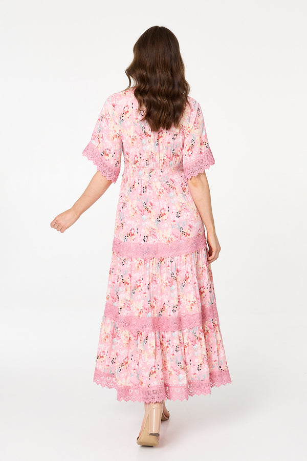 Pink | Floral  Lace Detail Maxi Dress