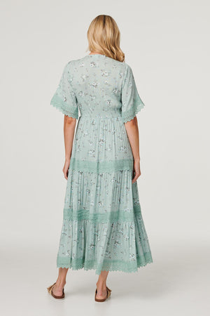 Light Green | Floral Lace Tiered Maxi Dress