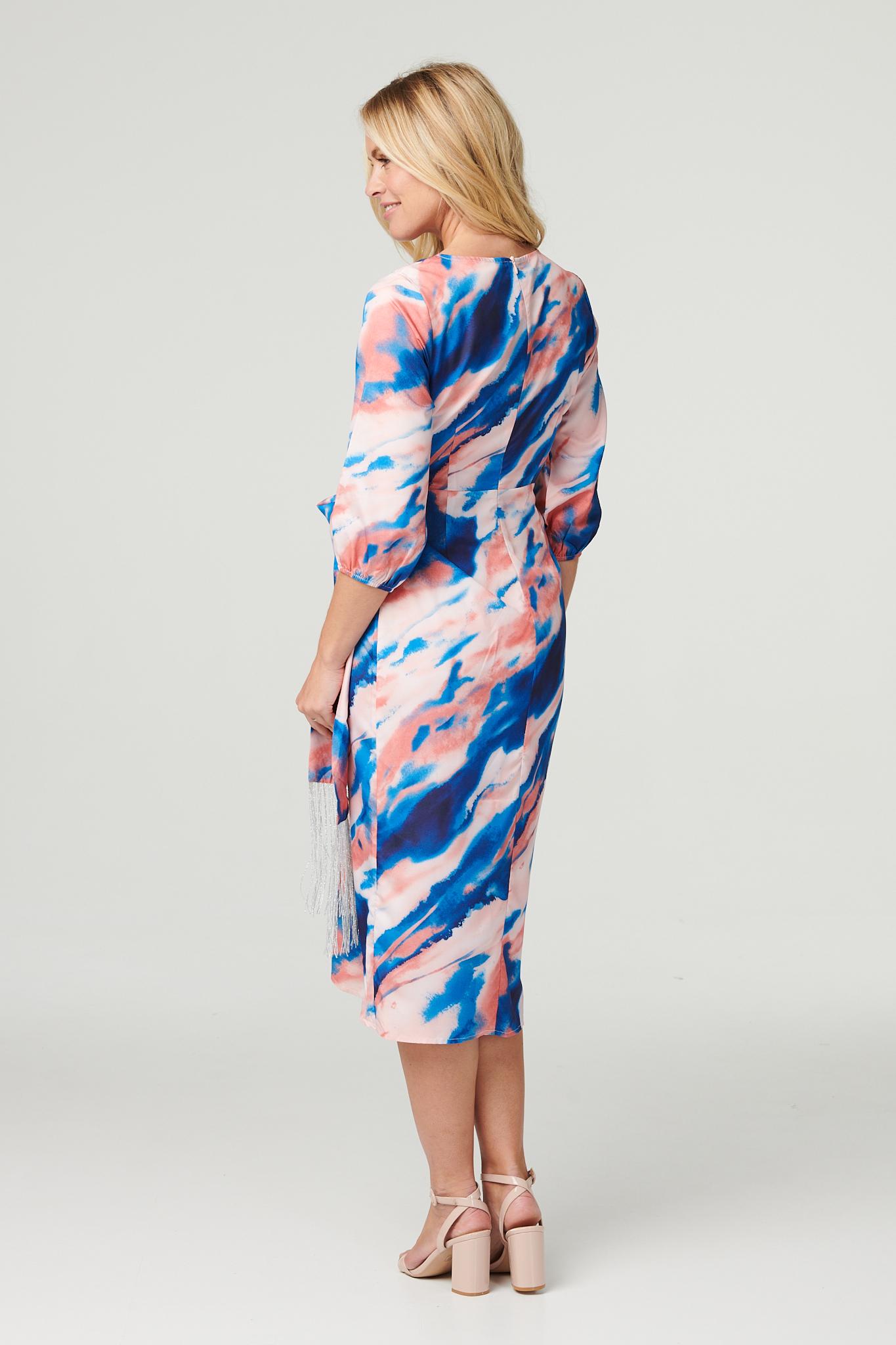 Coral | Tie Dye Tie Side Midi Dress