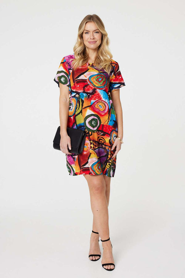 Red | Abstract Print Relaxed Dress