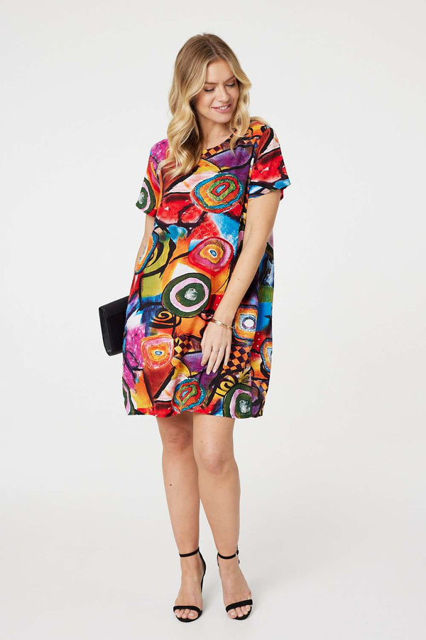 Red | Abstract Print Relaxed Dress