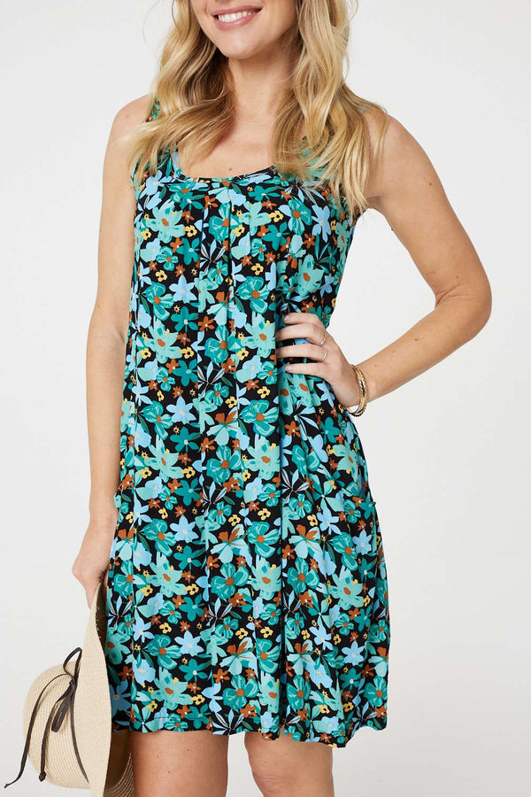 Black | Floral Sleeveless Relaxed Short Dress