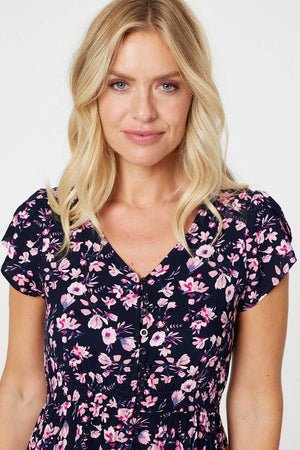 Navy | Floral Pocket Detail Maxi Dress