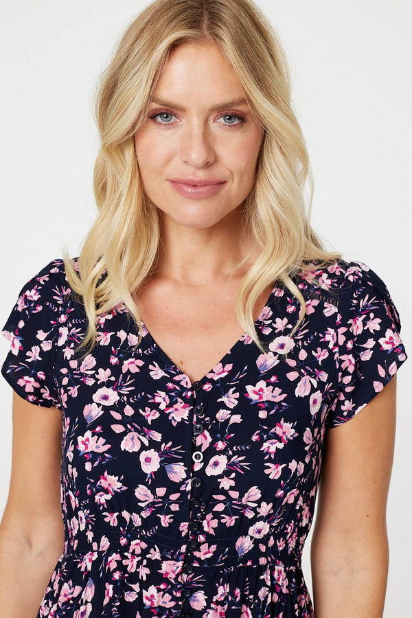 Navy | Floral Pocket Detail Maxi Dress