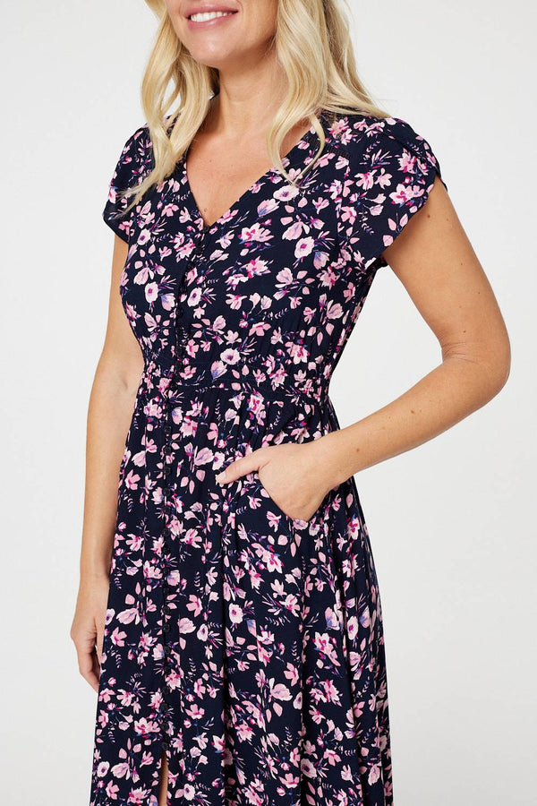 Navy | Floral Pocket Detail Maxi Dress