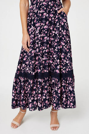 Navy | Floral Pocket Detail Maxi Dress