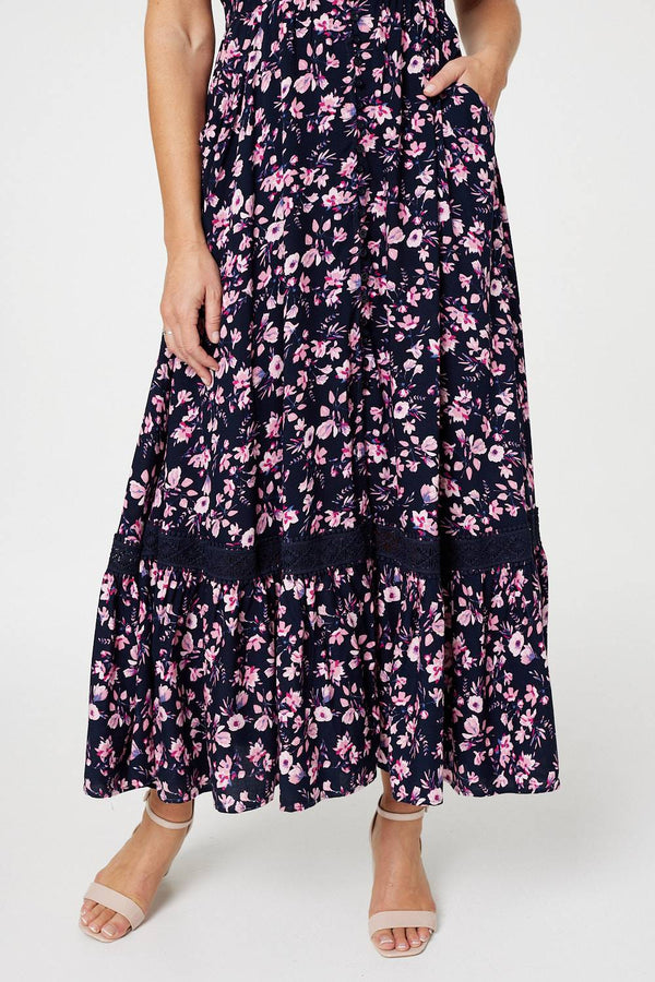 Navy | Floral Pocket Detail Maxi Dress