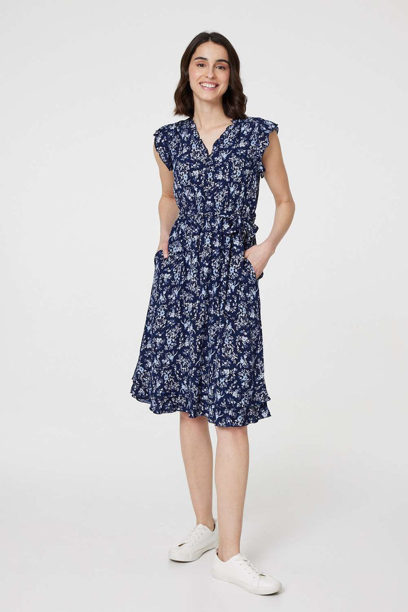 Knee Length Womens Cotton Dresses Uk Ditsy Floral Tie-Waist Knee Length Dress Izabel London Knee Length Womens Cotton Dresses Uk Ditsy Floral Tie-Waist Knee Length Dress Izabel London