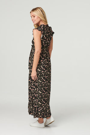 Black | Floral Layered Hem Maxi Dress