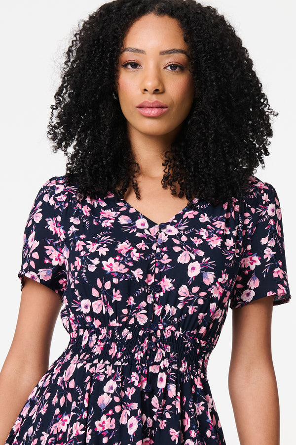 Navy | Ditsy Floral V-Neck Midi Dress