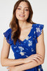 Blue | Floral Frilled Knee Length Wrap Dress