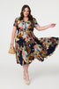 Navy | Floral Print Short Sleeve Midi Dress