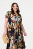 Navy | Floral Print Short Sleeve Midi Dress