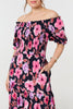 Navy | Floral Puff Sleeve Bardot Midi Dress
