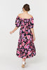 Navy | Floral Puff Sleeve Bardot Midi Dress
