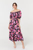Navy | Floral Puff Sleeve Bardot Midi Dress
