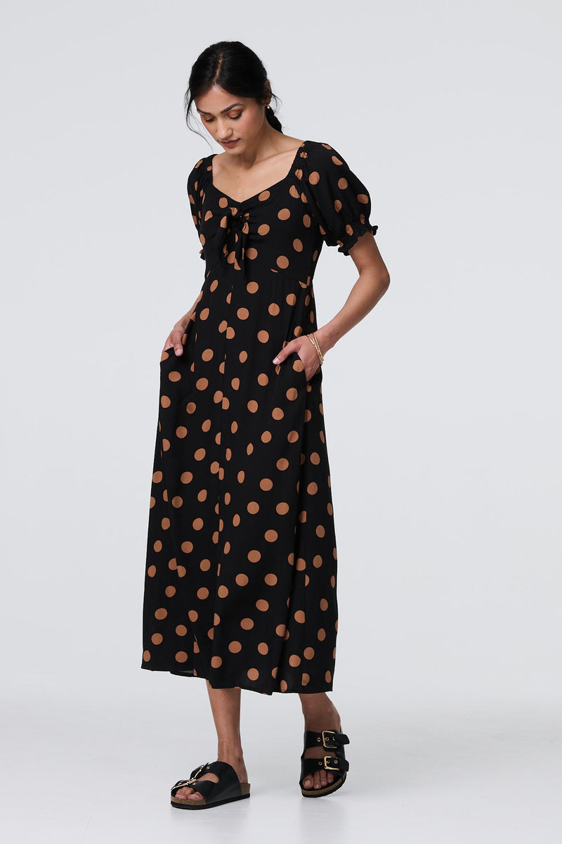 Polka Dot Puff Sleeve Midi Dress | Izabel London Polka Dot Puff Sleeve Midi Dress | Izabel London