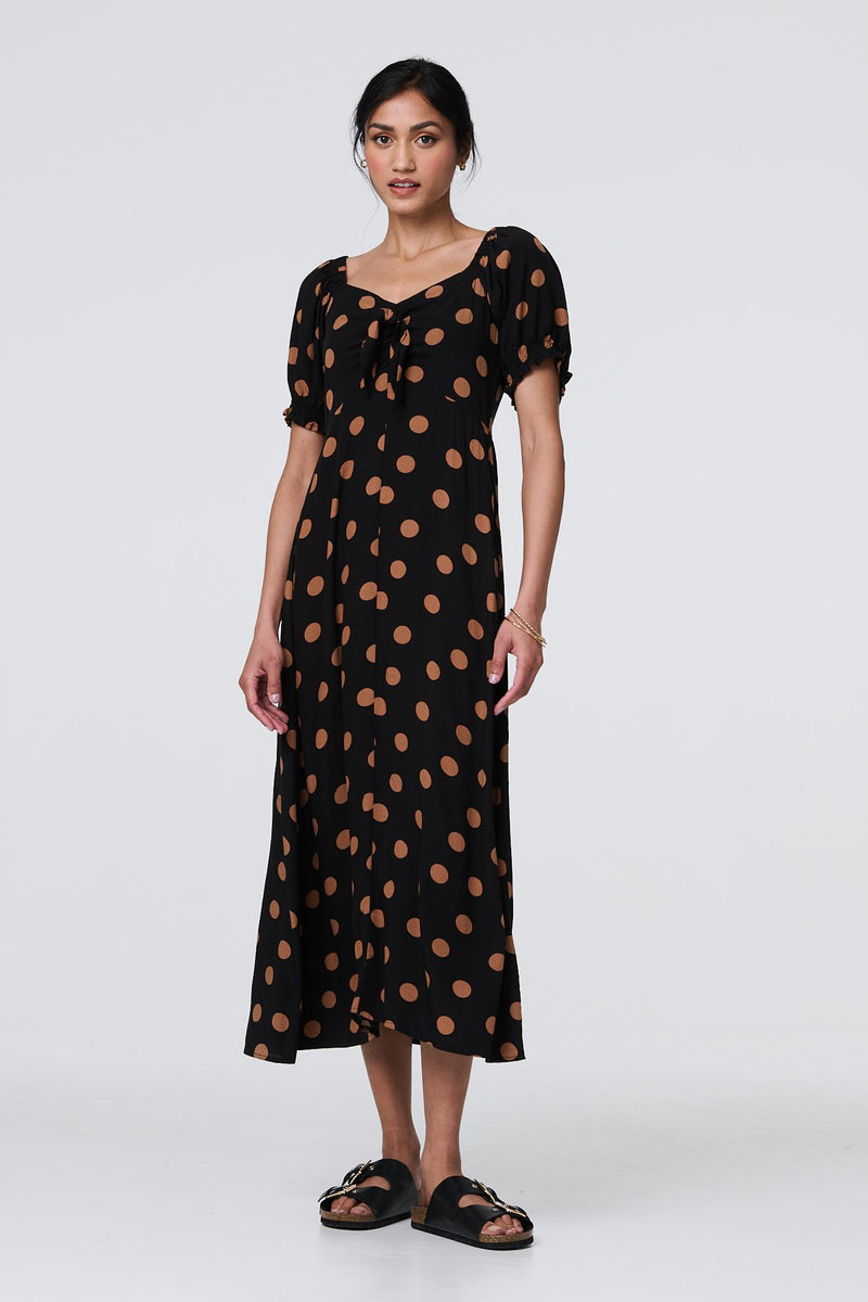 Polka Dot Puff Sleeve Midi Dress | Izabel London Polka Dot Puff Sleeve Midi Dress | Izabel London
